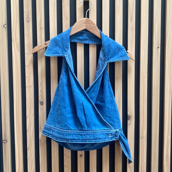 Vintage Tops - Vintage Halter Denim wrap top